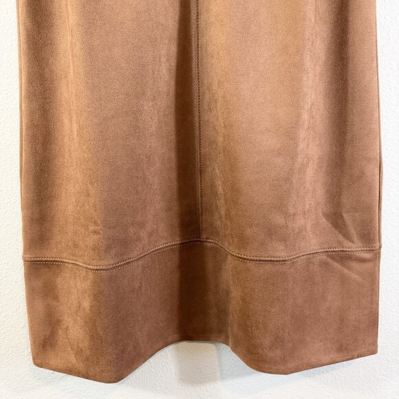 Loft Brown Faux Suede Mini Shift Dress Size 4 V-Neck Casual Spring Boho Preppy - Picture 3 of 11